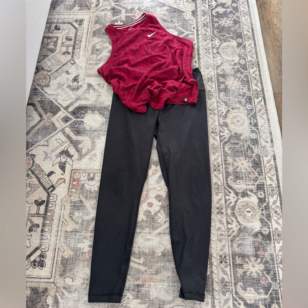 Nike Red Rose Tank & Black Faux Crackle Leather Legging